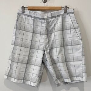 PGA Tour Gray and White Plaid Athletic Golf Shorts Size 32